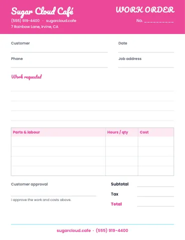Desserts & boba work order / estimate business form template
