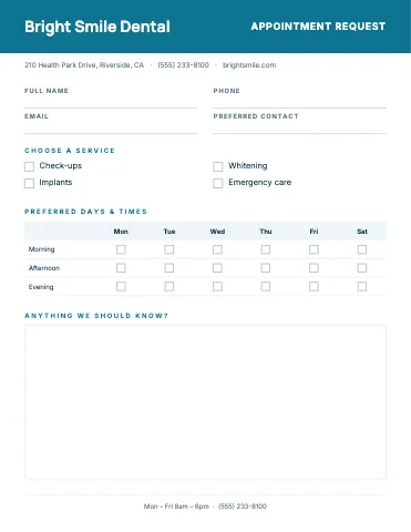 Medical & dental appointment request business form template
