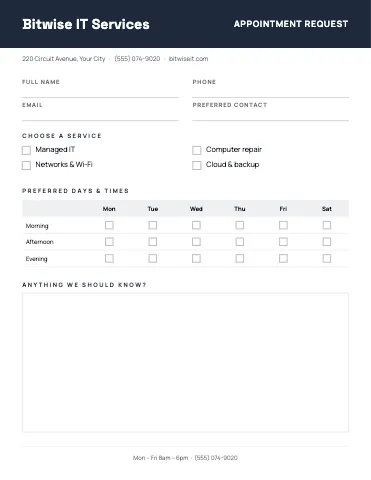 IT & tech services appointment request business form template