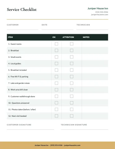Hotel & B&B service checklist business form template