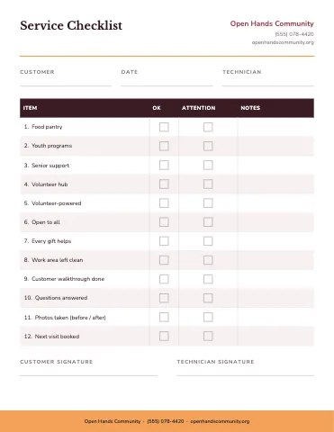 Nonprofit & charity service checklist business form template