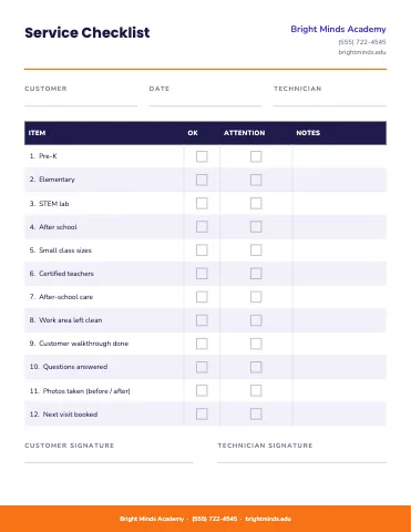 School & education service checklist business form template