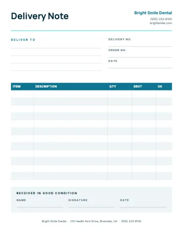 Medical & dental delivery note business form template
