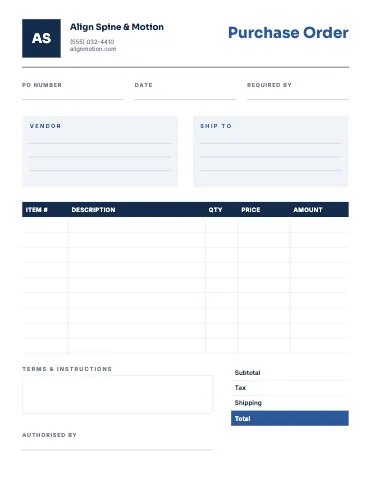 Chiropractic & physio purchase order business form template