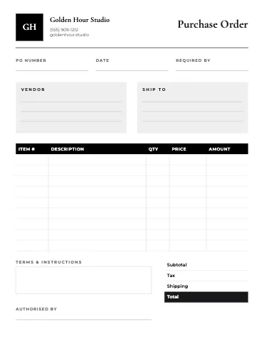 Photography & creative purchase order business form template