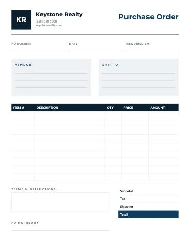 Real estate purchase order business form template