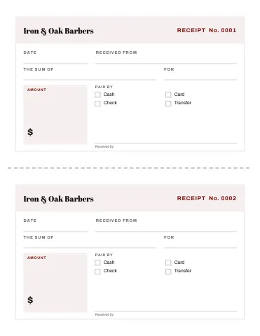 Barbershop receipt book business form template