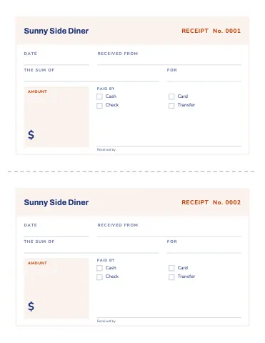 Breakfast diner receipt book business form template