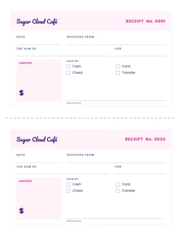 Desserts & boba receipt book business form template