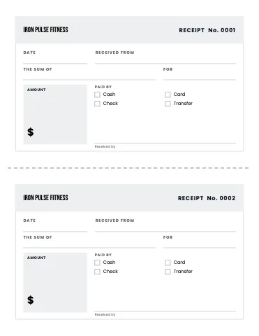 Fitness & gym receipt book business form template