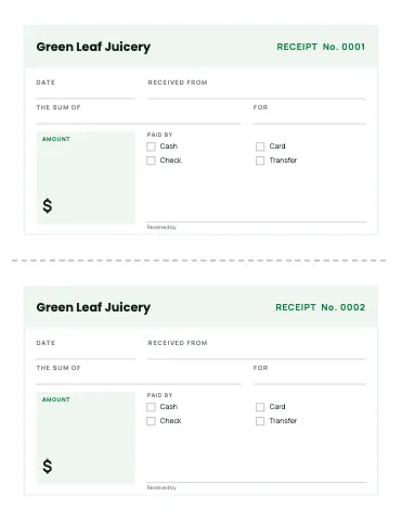 Juice & smoothie bar receipt book business form template