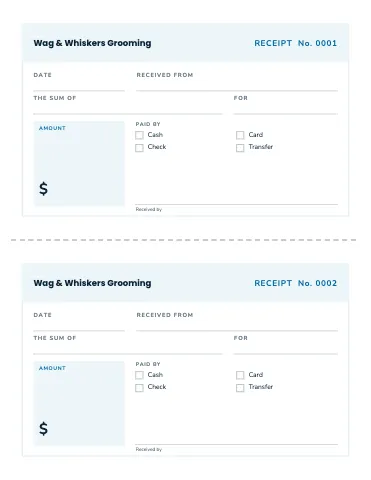 Pet grooming receipt book business form template