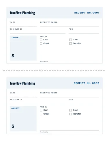 Plumbing & HVAC receipt book business form template