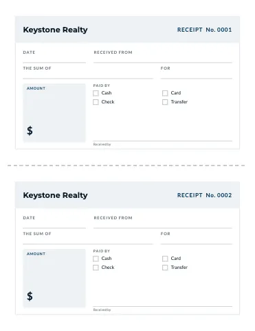 Real estate receipt book business form template