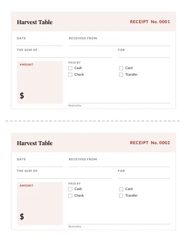 Restaurant receipt book business form template