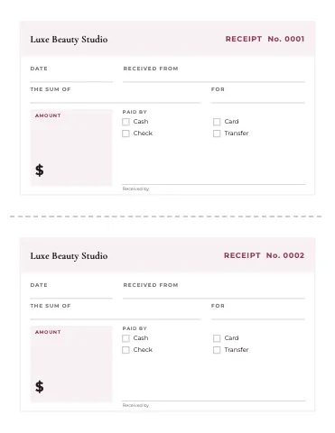 Salon & spa receipt book business form template
