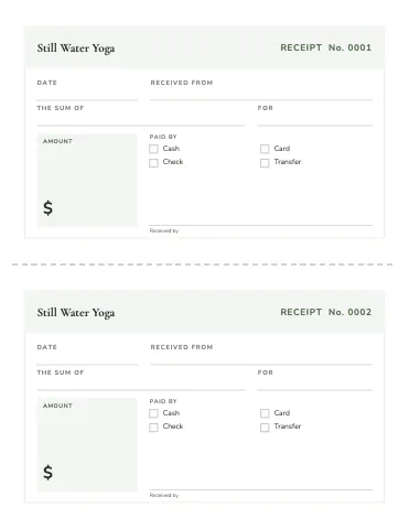 Yoga studio receipt book business form template