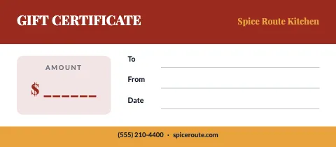Indian restaurant banded gift certificate template