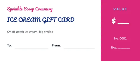 Ice cream shop tear-off gift certificate template