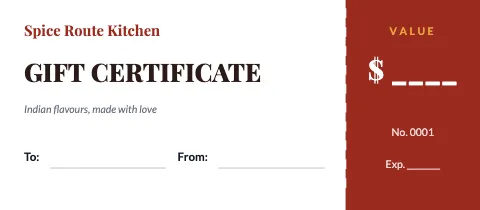 Indian restaurant tear-off gift certificate template