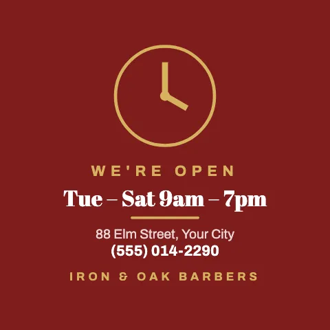 Barbershop opening hours social media post template