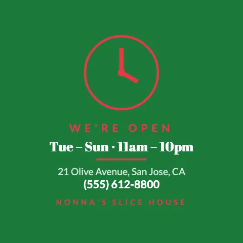 Pizzeria opening hours social media post template