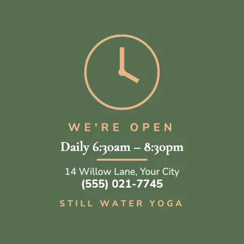 Yoga studio opening hours social media post template