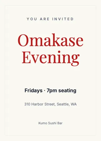 Sushi bar elegant invitation template