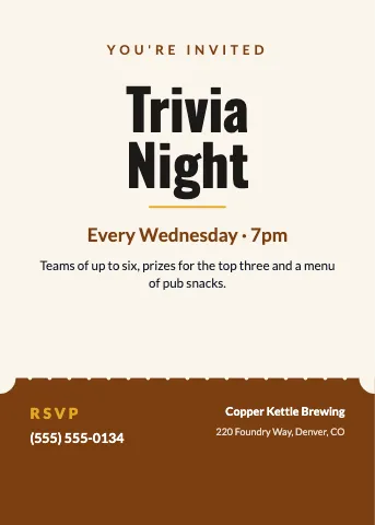 Brewery & bar ticket invitation template