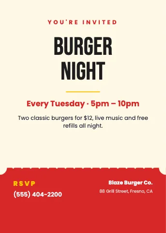 Burger joint ticket invitation template