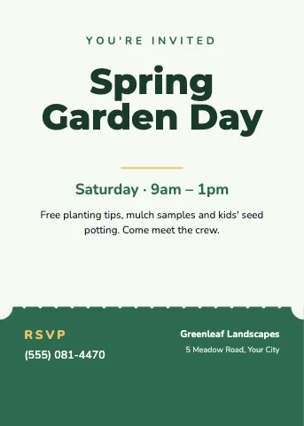 Landscaping ticket invitation template