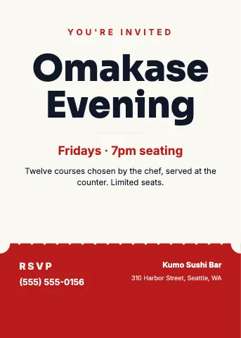 Sushi bar ticket invitation template