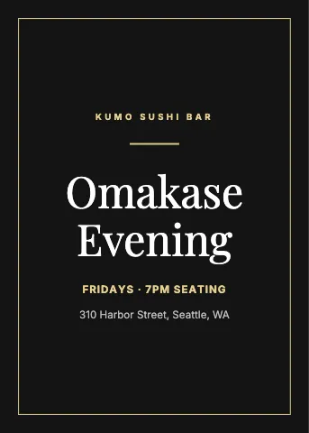 Sushi bar black tie invitation template