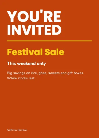 Indian grocery oversized type invitation template