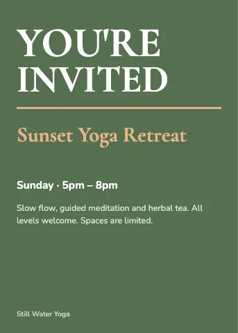 Yoga studio oversized type invitation template
