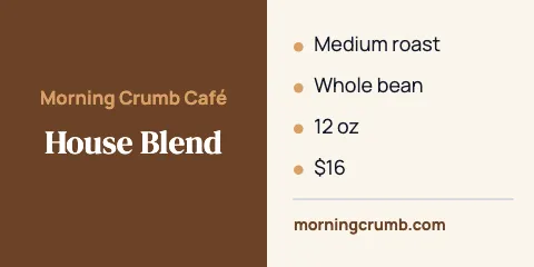 Café & bakery info panel label template