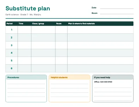 Middle school science substitute plan by period lesson plan template