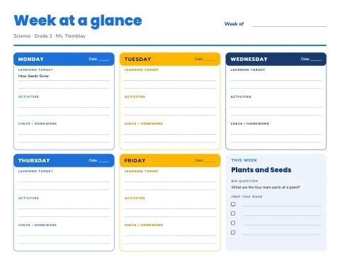 Elementary school weekly plan by day lesson plan template