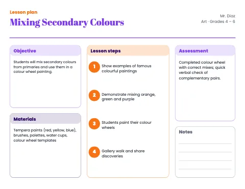Art & music class lesson plan template