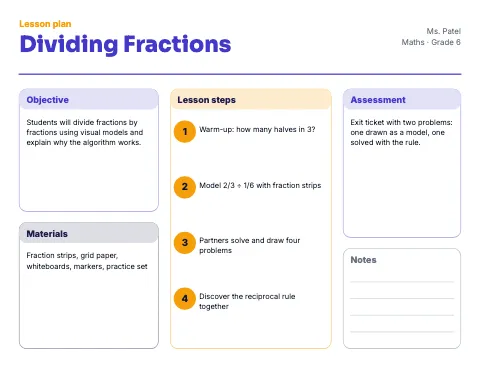 Middle school maths lesson plan template