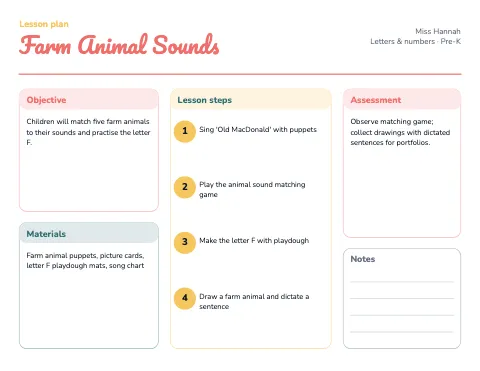 Preschool & Kindergarten lesson plan template