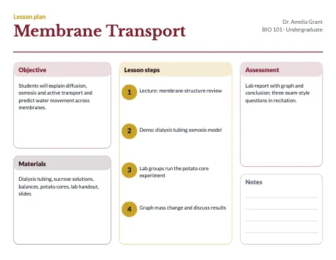 University & college lesson plan template