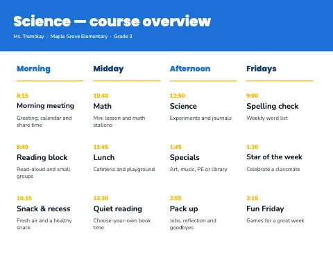 Elementary school unit overview lesson plan template