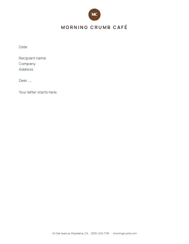 Café & bakery centered letterhead template