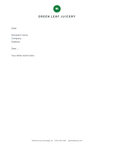 Juice & smoothie bar centered letterhead template