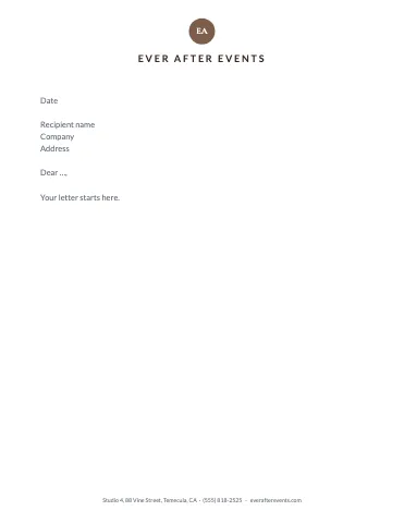 Weddings & events centered letterhead template