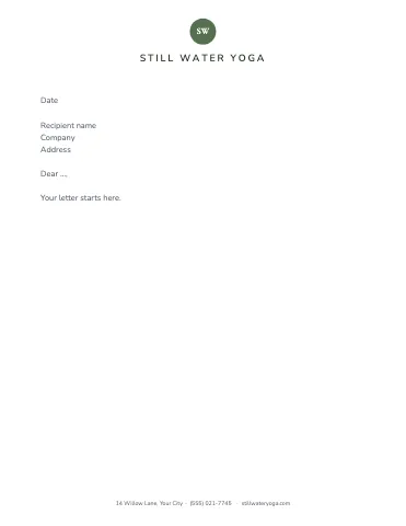 Yoga studio centered letterhead template