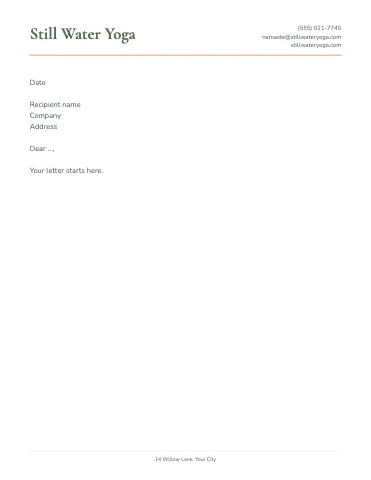 Yoga studio classic letterhead template