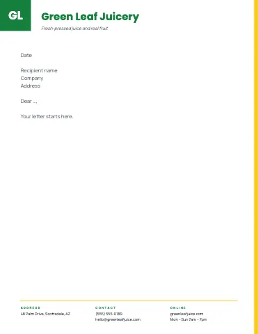 Juice & smoothie bar corner mark letterhead template