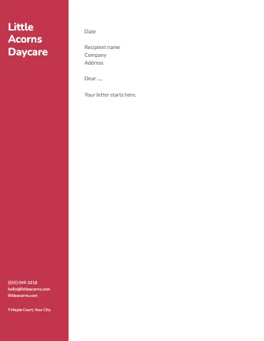 Daycare & preschool sidebar letterhead template